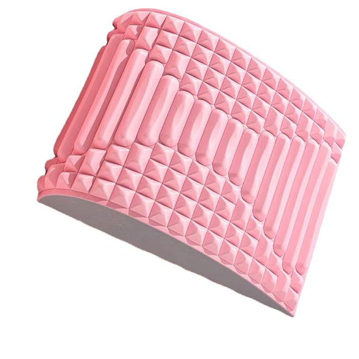 "Ergonomic lumbar back stretcher for pain relief, durable EVA foam, soft massage nodes, blue, ideal for posture correction."
