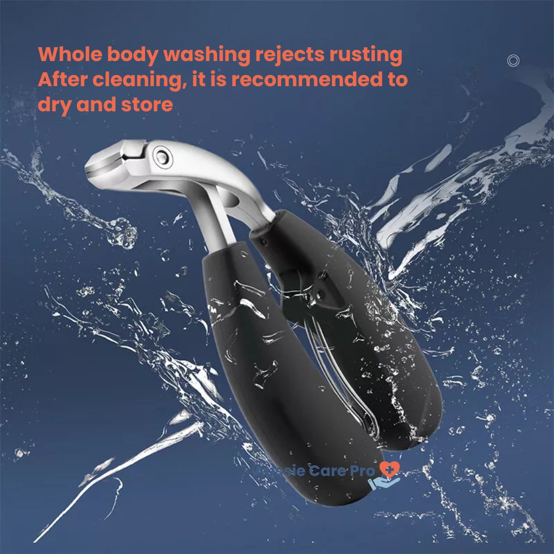 Ergonomic stainless steel nail clipper with matte black finish, precision blades, and non-slip grip for precise nail grooming