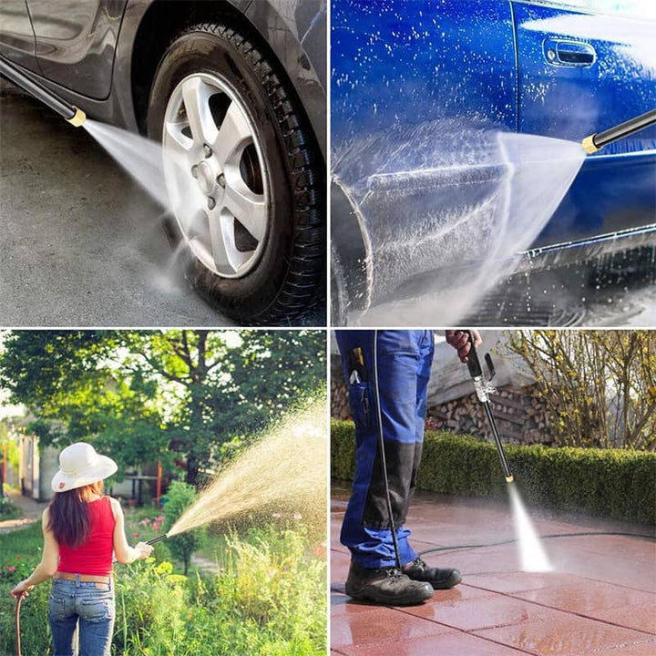 "Heavy-duty pressure washer attachment, blue, with sturdy design for cleaning dirt and grime effectively on various surfaces.