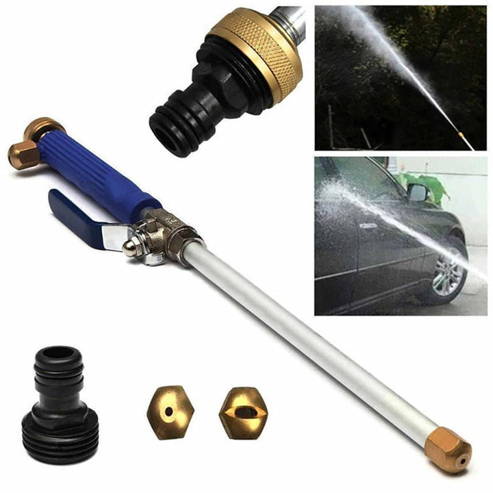 "Heavy-duty pressure washer attachment, blue, with sturdy design for cleaning dirt and grime effectively on various surfaces.