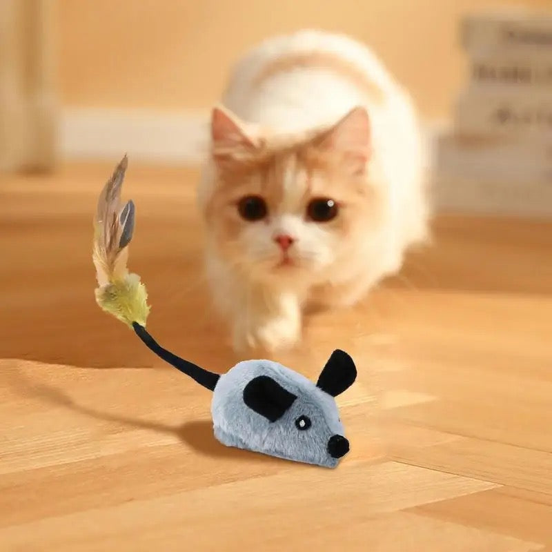 "Interactive cat toy with realistic mouse movements, in brown and gray, stimulates natural hunting instincts for endless play