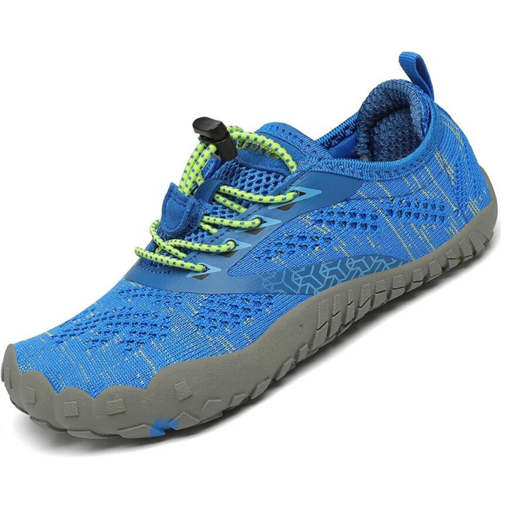 "Kids barefoot sneakers, flexible mesh with thin soles, vibrant colors, breathable design, ideal for active playtime."