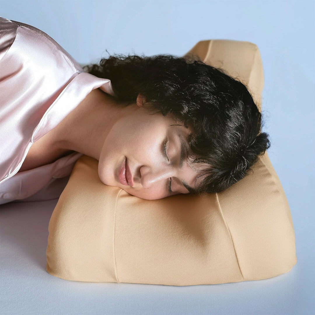 Luxurious beauty pillow with silky surface, designed for comfort and reducing sleep wrinkles, enhancing radiant skin.