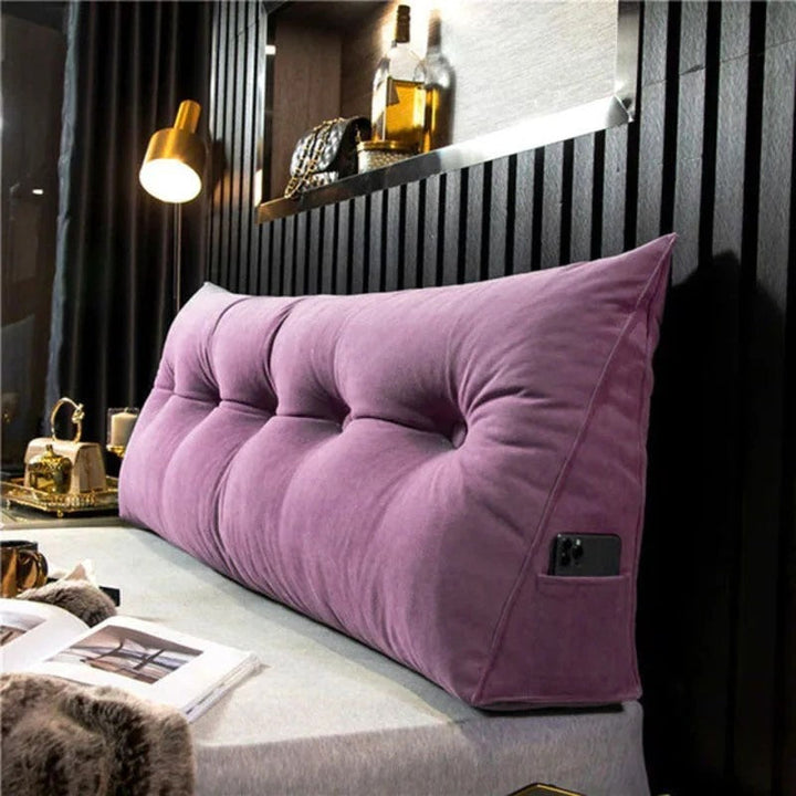 "Luxury Ergonomic Wedge Pillow; soft, angled design for back and neck support; ideal for reading, relaxing, versatile colors.