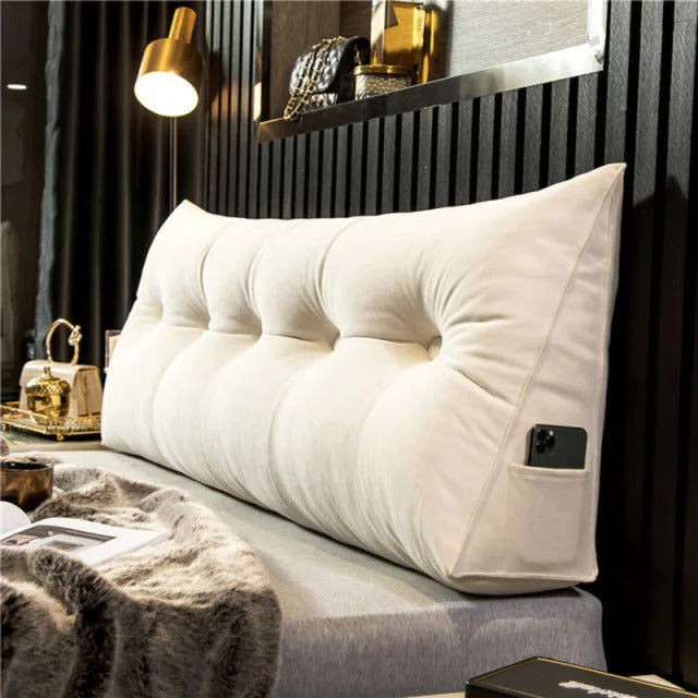 "Luxury Ergonomic Wedge Pillow; soft, angled design for back and neck support; ideal for reading, relaxing, versatile colors.