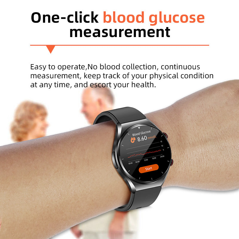 Men's HealthGuard Pro ECG HRV Smart Watch in sleek black, featuring a large round touchscreen and health monitoring sensors.