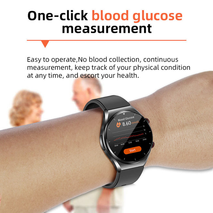Men's HealthGuard Pro ECG HRV Smart Watch in sleek black, featuring a large round touchscreen and health monitoring sensors.