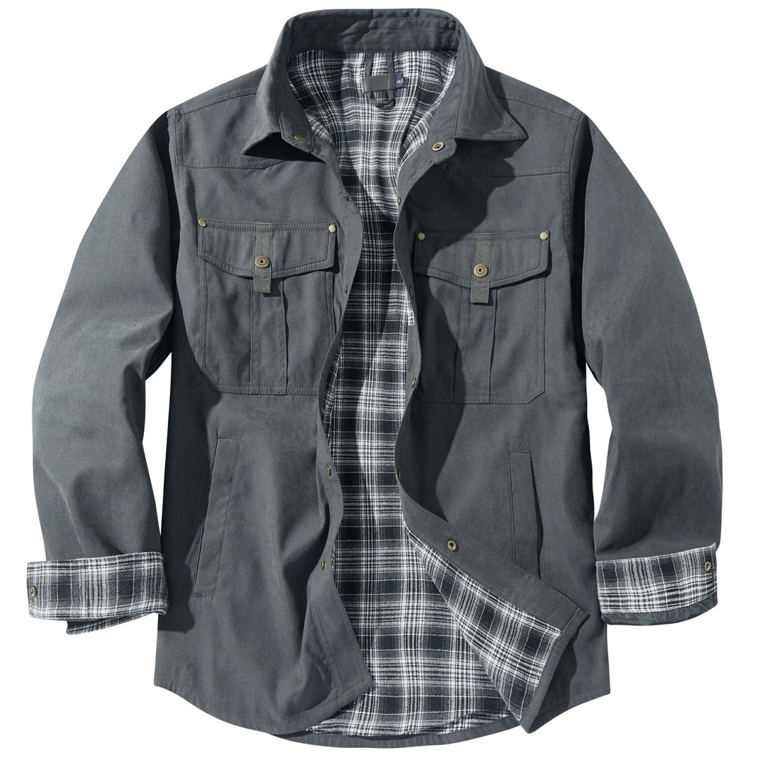 "Men's Traverse Insulated Jacket, black, polyester outer, cotton-flannel lining, versatile outdoor wear with chest pockets"