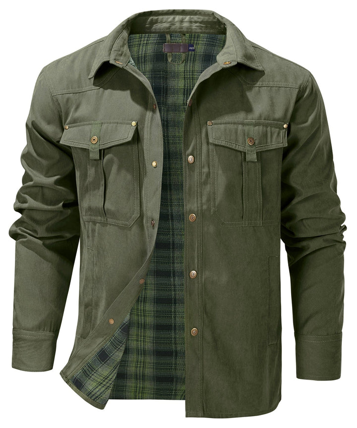 "Men's Traverse Insulated Jacket, black, polyester outer, cotton-flannel lining, versatile outdoor wear with chest pockets"
