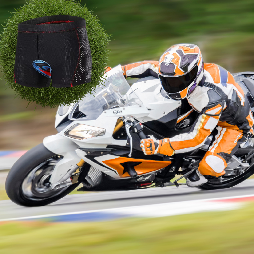 "Men's black motorcycle protection shorts with chamois padding, 3-D gel pads, and flatlock stitching for long ride comfort."