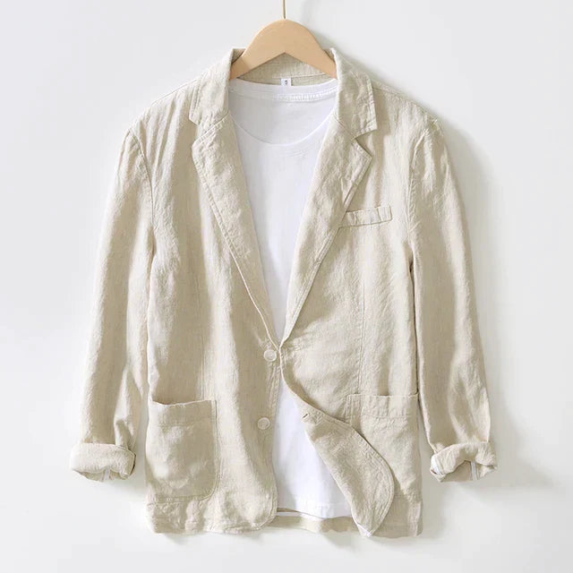 Men's casual linen blazer in versatile color, showcasing a breathable, stylish design, perfect for elegant, effortless outfit