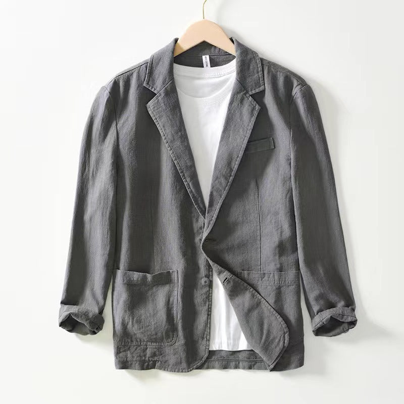 Men's casual linen blazer in versatile color, showcasing a breathable, stylish design, perfect for elegant, effortless outfit