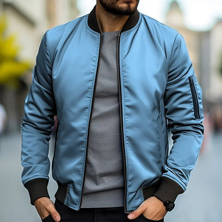 Men's lightweight bomber jacket, classic sleek design in khaki, casual fit, versatile for smart-casual and everyday wear.