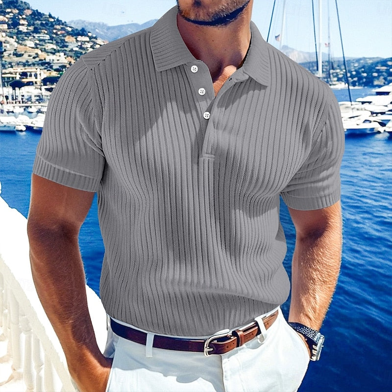 "Men's lightweight summer polo shirt in breathable fabric, perfect for warm weather and casual elegance."