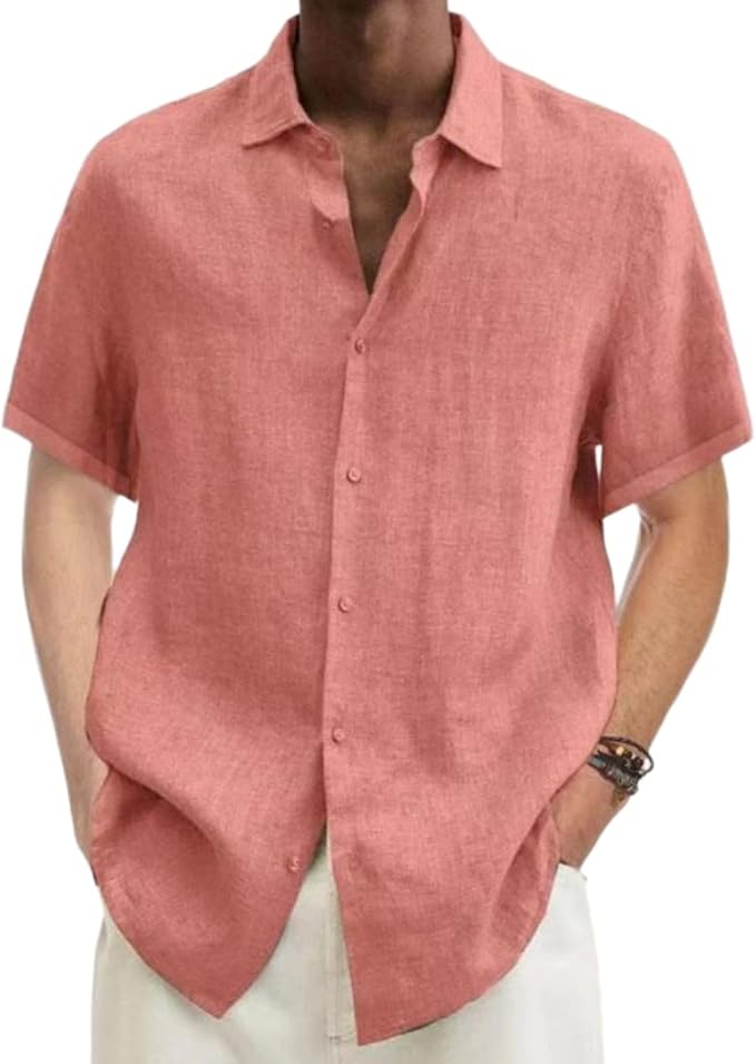 "Mens linen button-down shirt, breathable & stylish, classic design, white color, long sleeves, perfect for casual or formal 