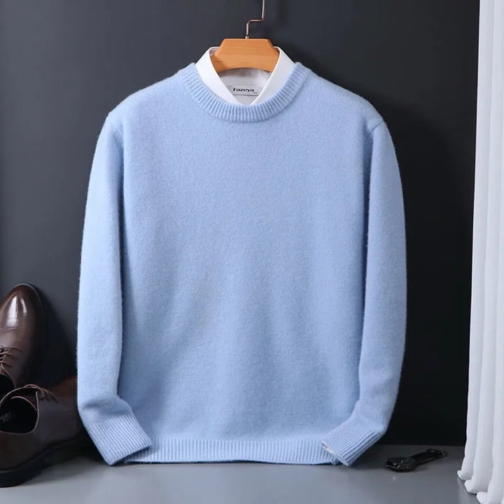 "Men's luxury cashmere sweater, classic design, black color, elegant and comfortable knitwear, perfect for any occasion."