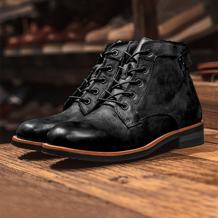 Men's orthopaedic leather boots in black, featuring durable design, supportive structure, and weather-resistant top-grade lea