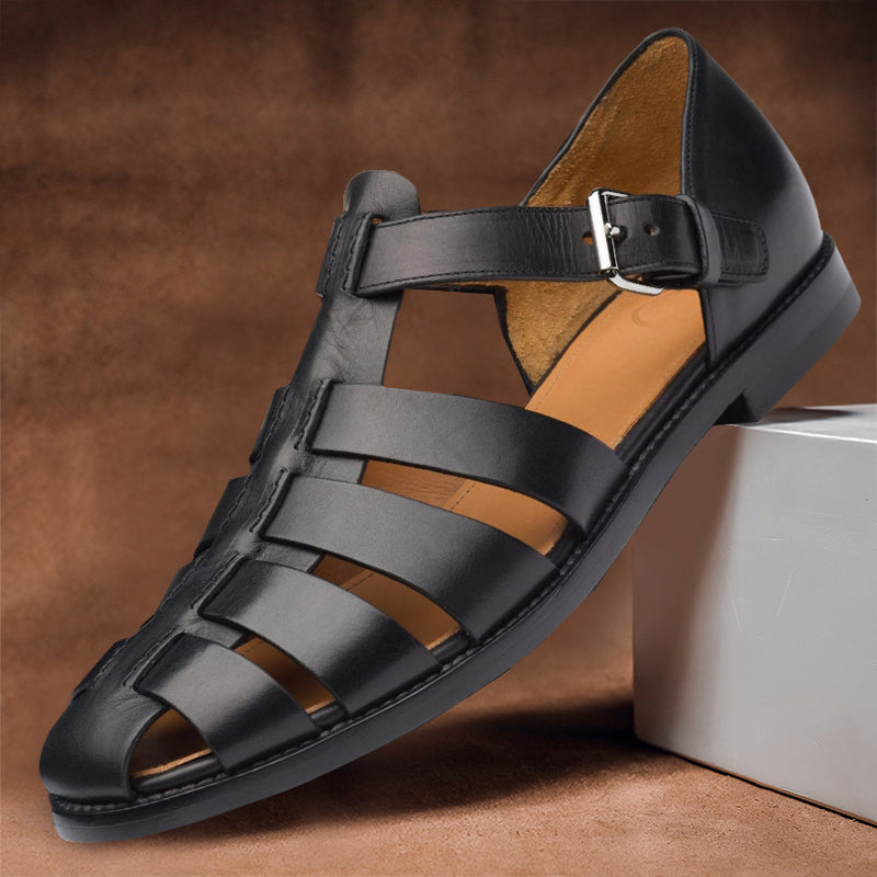 Men's premium leather sandals, sleek design, versatile colors, perfect for comfort and style in warm weather occasions.