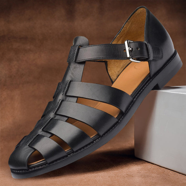 Men's premium leather sandals, sleek design, versatile colors, perfect for comfort and style in warm weather occasions.