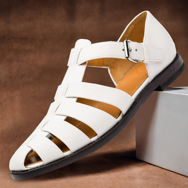 Men's premium leather sandals, sleek design, versatile colors, perfect for comfort and style in warm weather occasions.