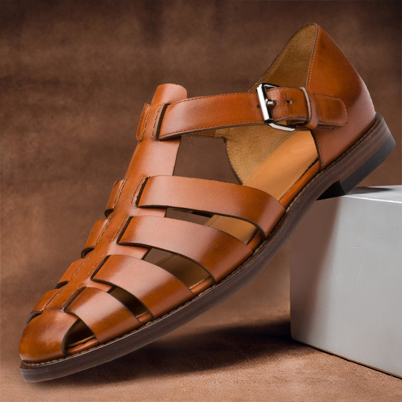 Men's premium leather sandals, sleek design, versatile colors, perfect for comfort and style in warm weather occasions.