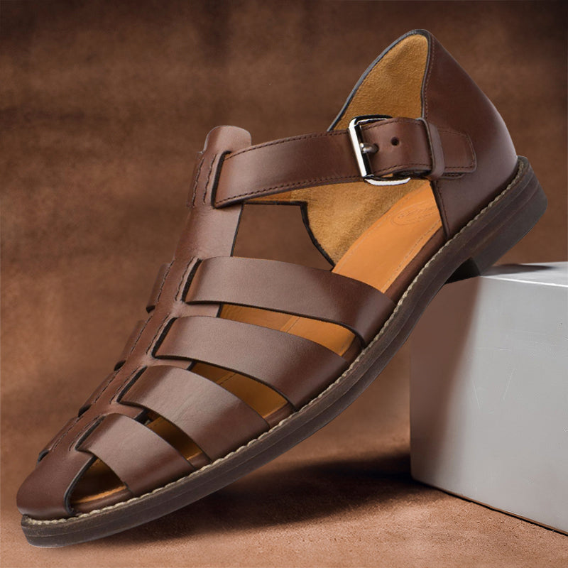 Men's premium leather sandals, sleek design, versatile colors, perfect for comfort and style in warm weather occasions.