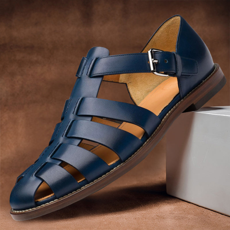 Men's premium leather sandals, sleek design, versatile colors, perfect for comfort and style in warm weather occasions.
