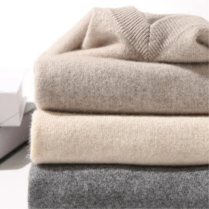 "Men's soft Merino V-Neck sweater, sleek modern design, ultra-comfortable fit, essential for style-conscious wardrobes."