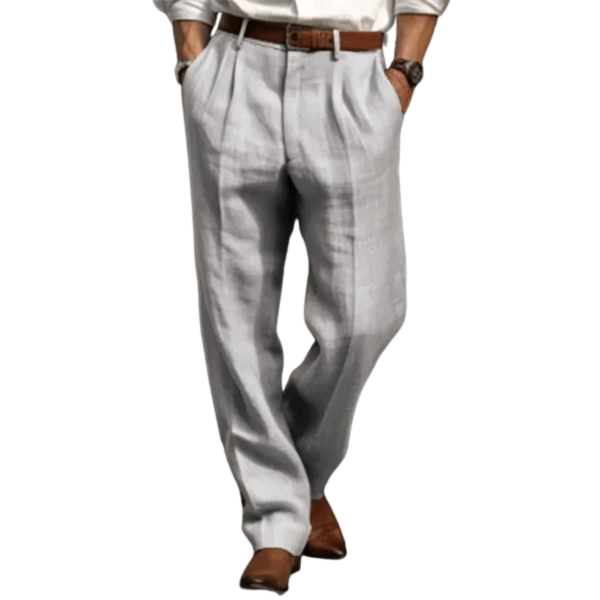 "Men's vintage loose fit linen trousers, relaxed fit, breathable, versatile colors, suitable for casual and semi-formal wear.