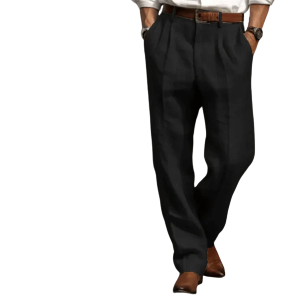 "Men's vintage loose fit linen trousers, relaxed fit, breathable, versatile colors, suitable for casual and semi-formal wear.