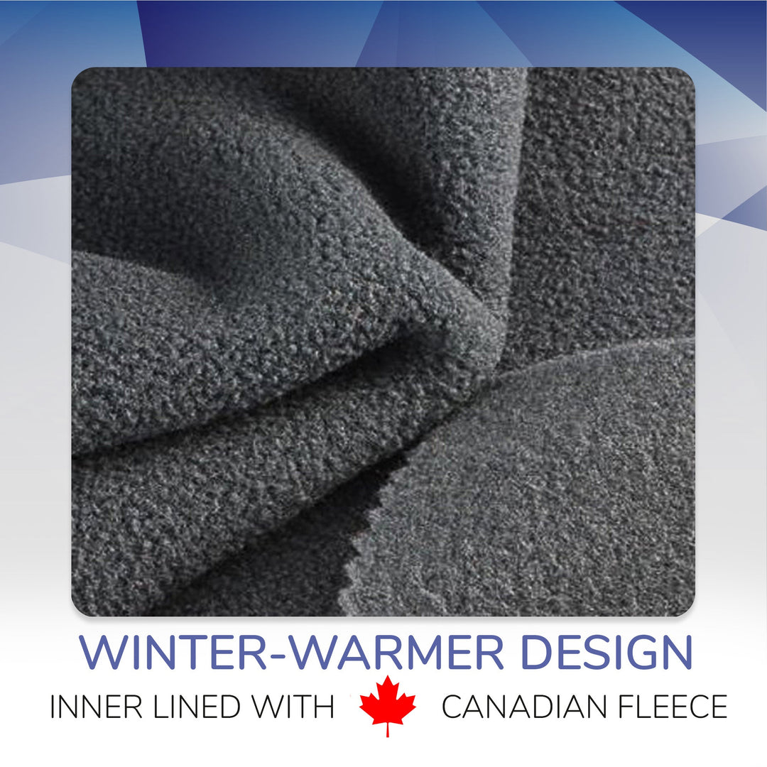 Men's waterproof fleece-lined tactical trousers with ten pockets, reinforced knees, shown outdoors for extreme weather use.