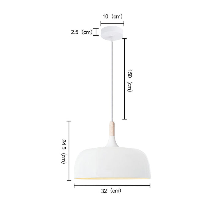 "Modern Nordic metal pendant light with timber top, matt black and white finish, E27, ideal for contemporary interiors."