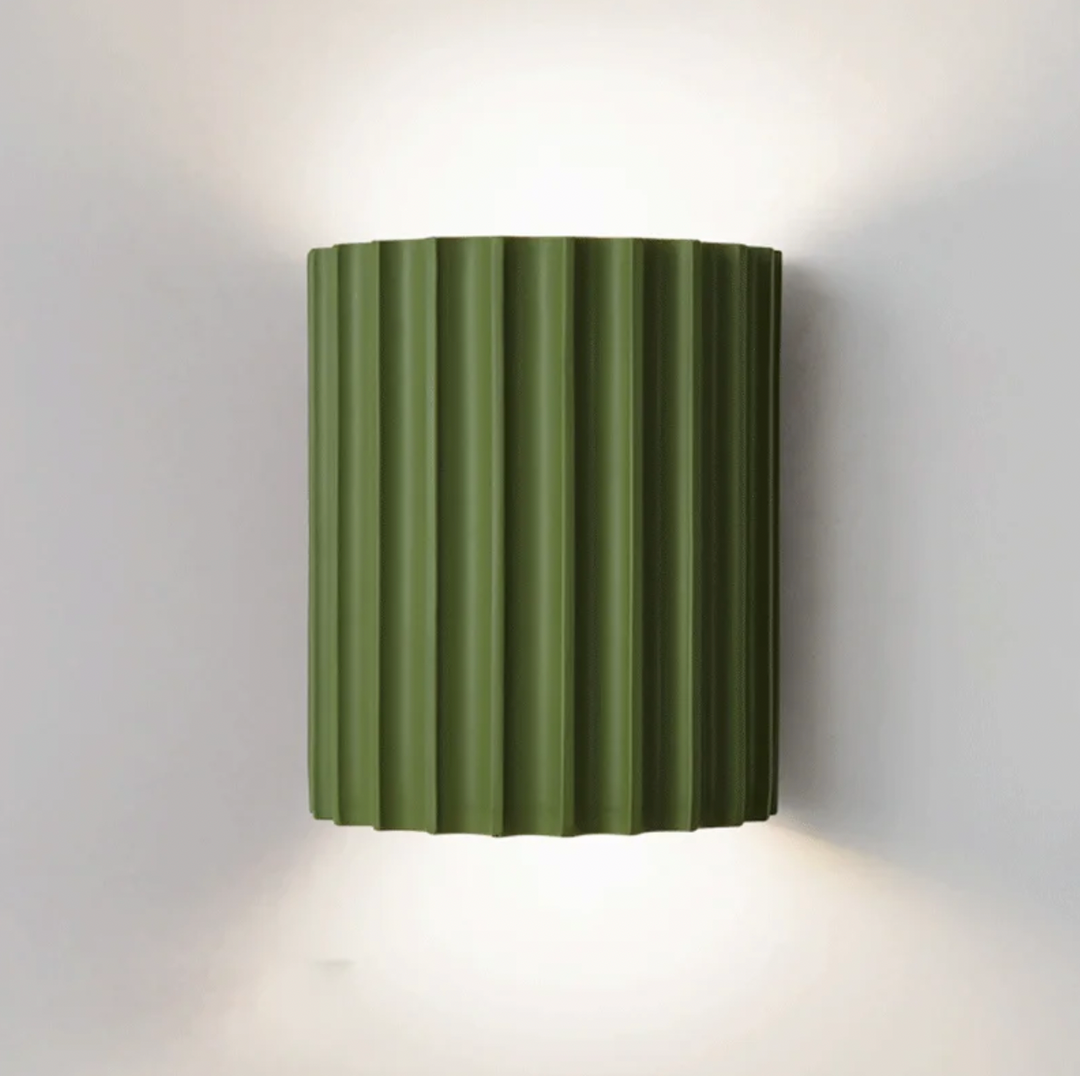 Modern resin wall lamp with artistic design, soft LED lighting, in white, green, grey, or orange for stylish home decor.