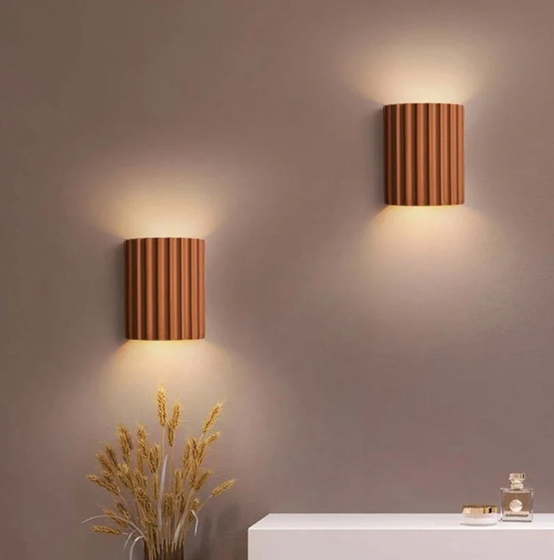 Modern resin wall lamp with artistic design, soft LED lighting, in white, green, grey, or orange for stylish home decor.