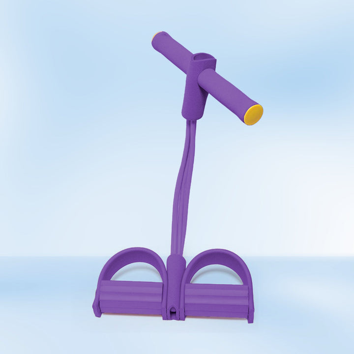 "Multi-Function resistance band with foam handles, vibrant colors, durable latex, enhancing home exercise versatility."