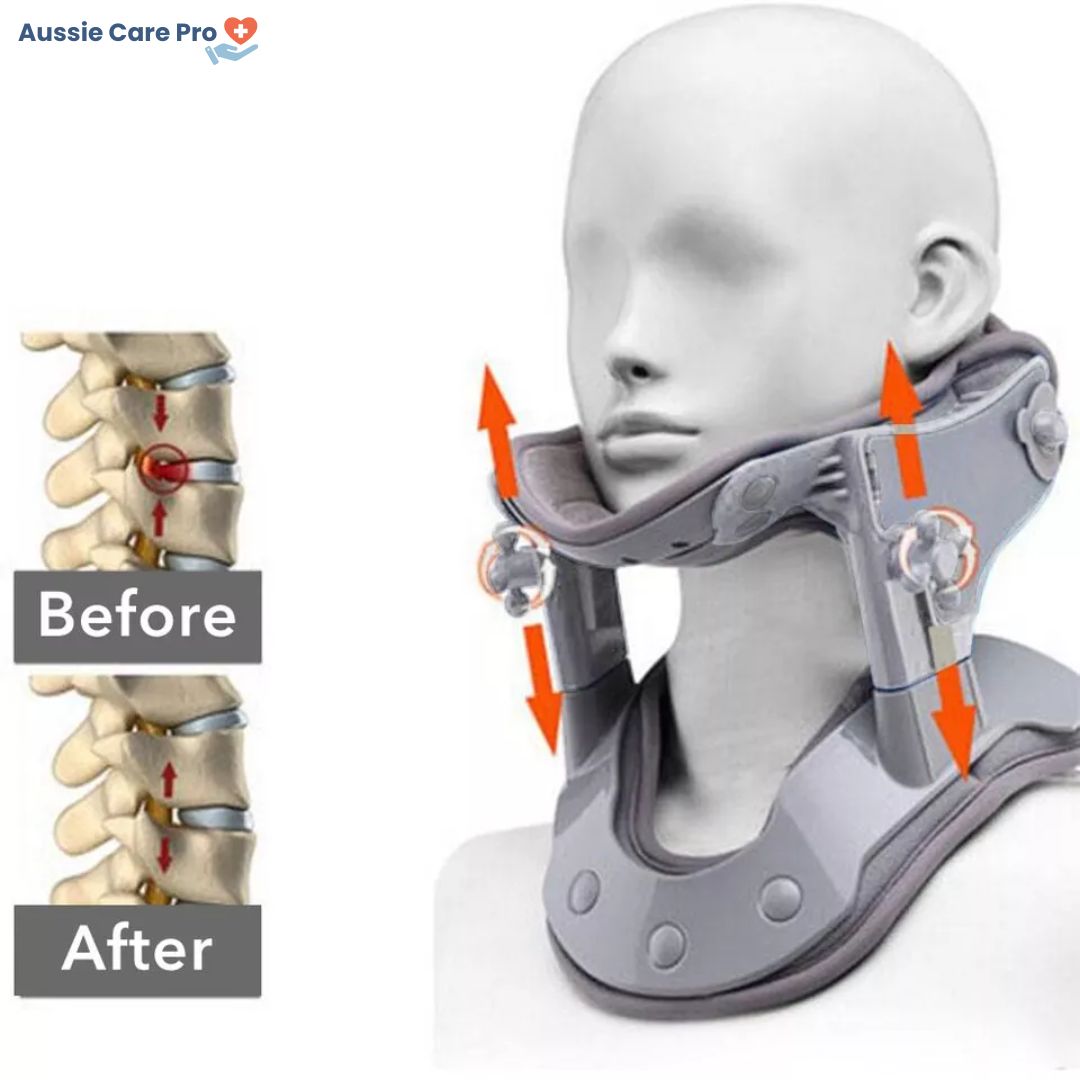 "Professional neck traction device with heat therapy, ergonomic design, supports neck posture, promotes relaxation and pain r