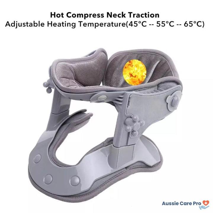 "Professional neck traction device with heat therapy, ergonomic design, supports neck posture, promotes relaxation and pain r