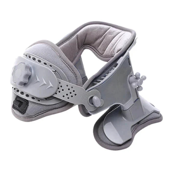 "Professional neck traction device with heat therapy, ergonomic design, supports neck posture, promotes relaxation and pain r