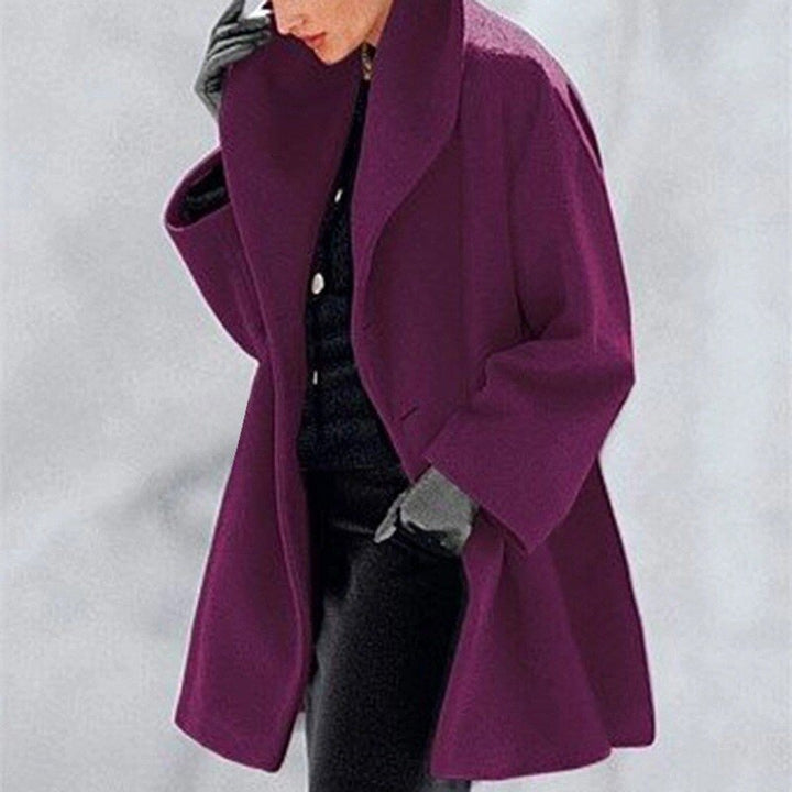 Red women’s wool coat with wide collar, A-line silhouette, perfect for winter, chic and warm, stylish outerwear.
