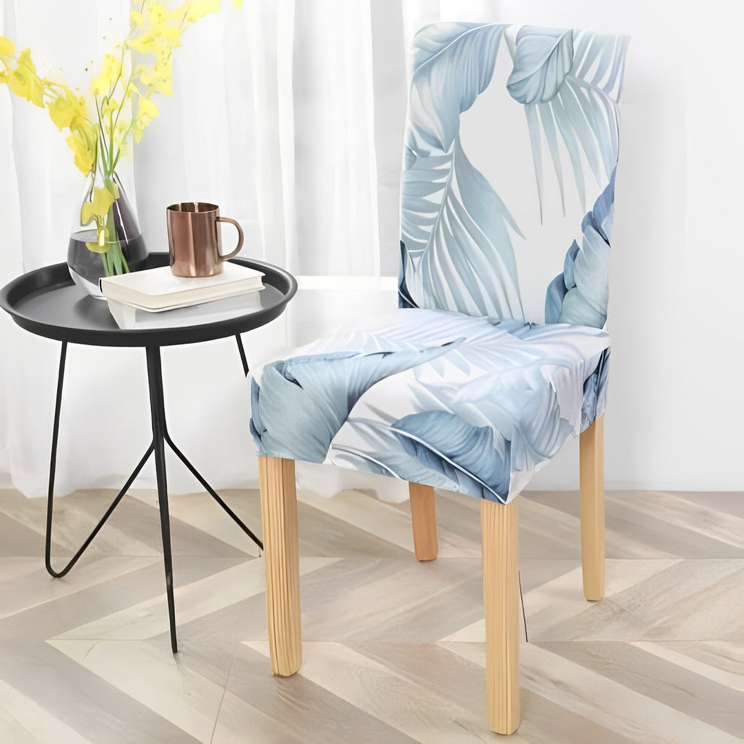 "Stylish dining chair seat covers in various colors and patterns, offering a snug fit and protective home decor solution."