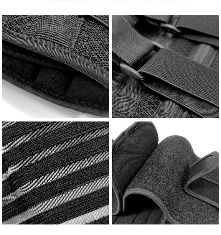 Unisex adjustable compression back support brace with elastic straps and breathable fabric for lower back pain relief and mob