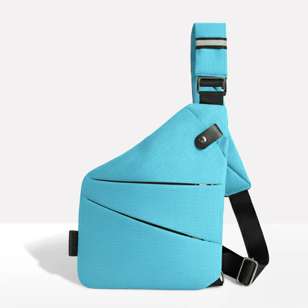 Unisex anti-theft RFID crossbody bag, multi-coloured, featuring sleek design, hidden pockets, and slash-resistant strap.