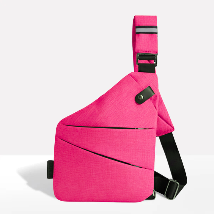 Unisex anti-theft RFID crossbody bag, multi-coloured, featuring sleek design, hidden pockets, and slash-resistant strap.