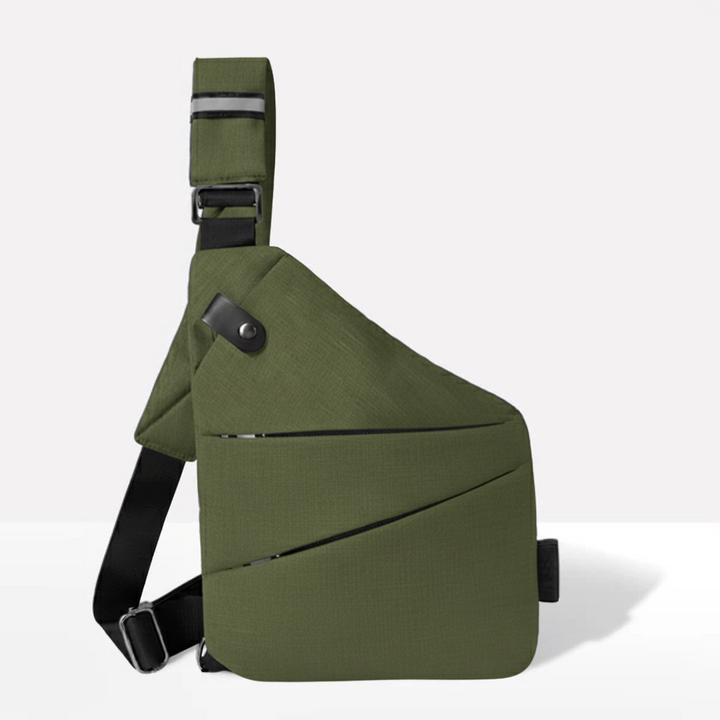 Unisex anti-theft RFID crossbody bag, multi-coloured, featuring sleek design, hidden pockets, and slash-resistant strap.