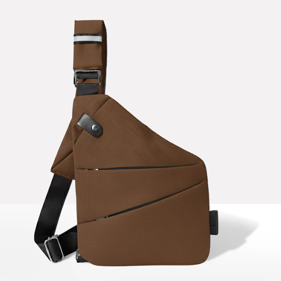 Unisex anti-theft RFID crossbody bag, multi-coloured, featuring sleek design, hidden pockets, and slash-resistant strap.