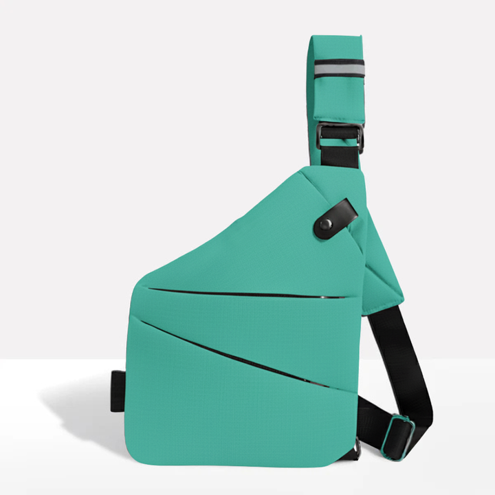Unisex anti-theft RFID crossbody bag, multi-coloured, featuring sleek design, hidden pockets, and slash-resistant strap.