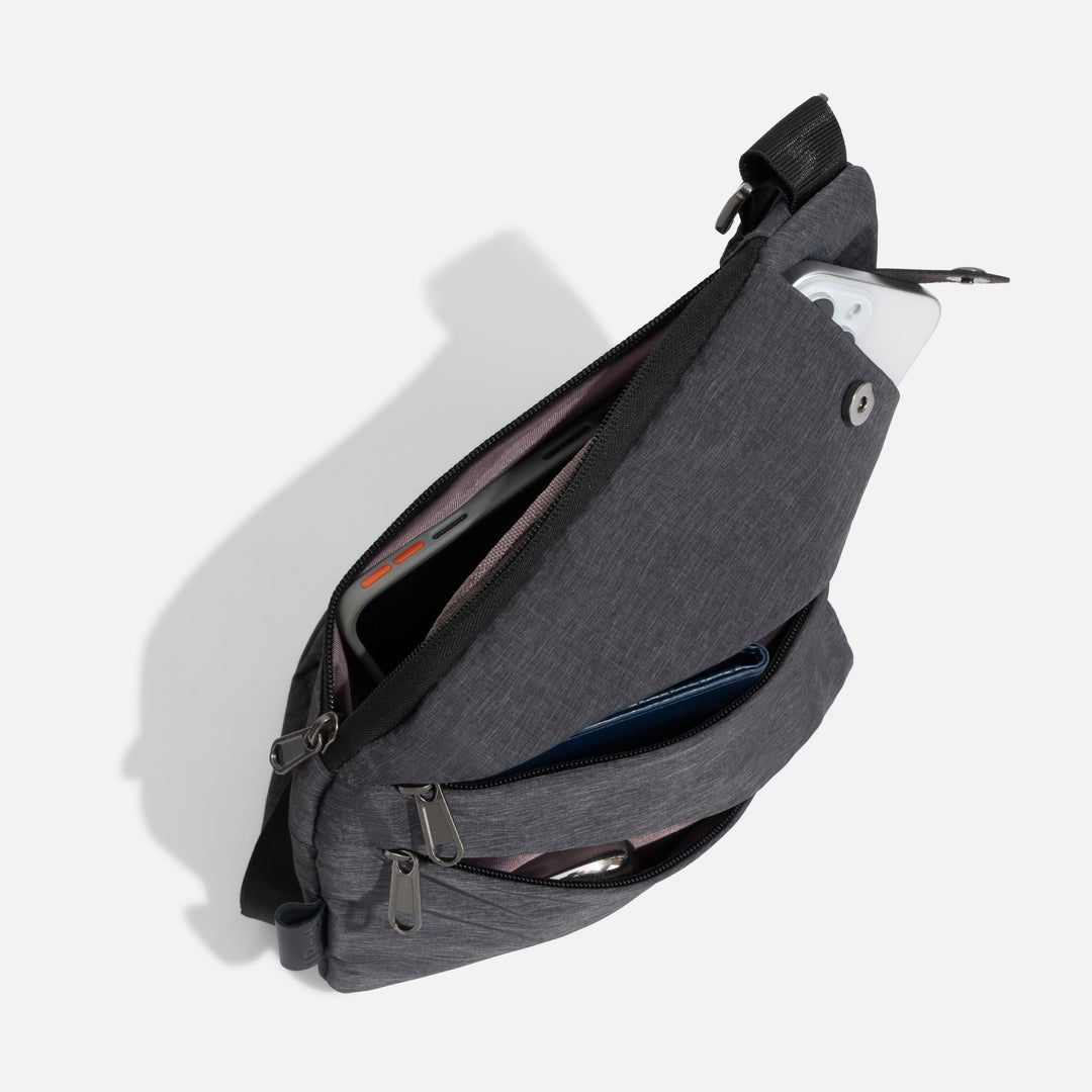 Unisex anti-theft crossbody bag with hidden pockets, ergonomic design, secure zipper, and water-resistant fabric, perfect for