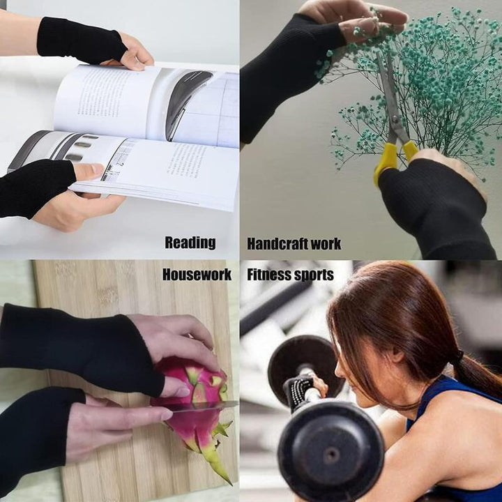Unisex gel thumb support gloves in black, featuring gel cushions for joint pain relief and arthritis support. Health & Wellne