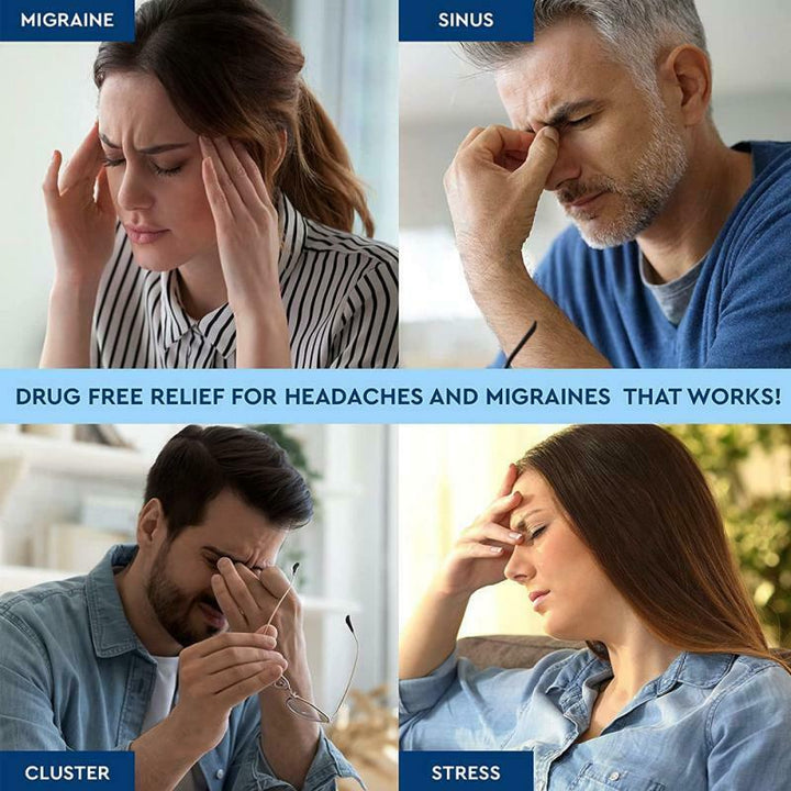 Unisex migraine relief cap in black, offers hot and cold therapy, soft fabric, covers eyes, designed for headache relief.