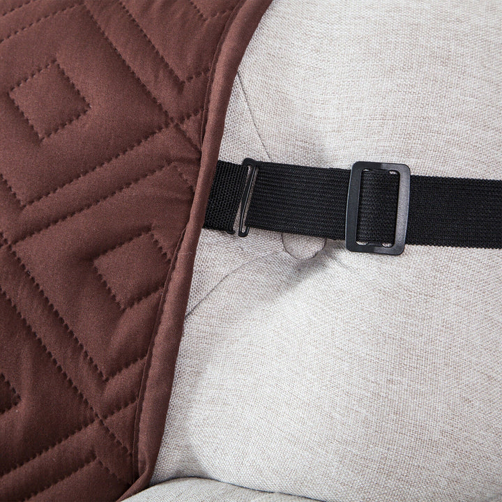 "Water-repellent non-slip reversible sofa cover protecting couch from spills and stains with pet sitting on it"